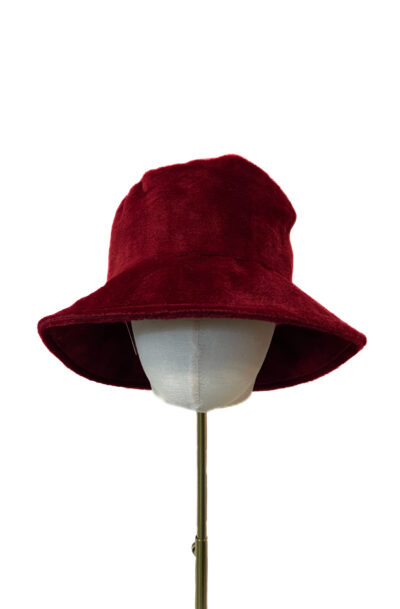 Bucket hat, dark red faux fur 57cm