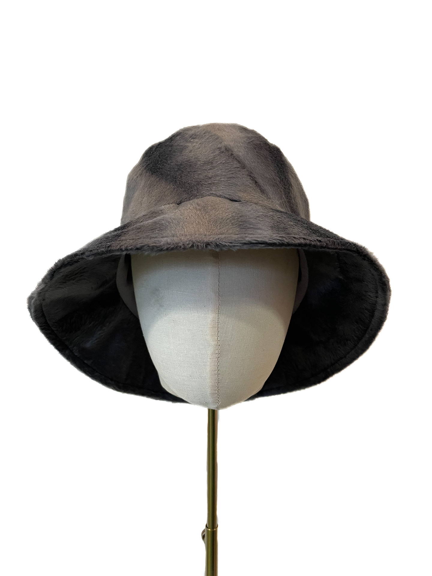 Bucket hat, dark grey faux fur 57cm